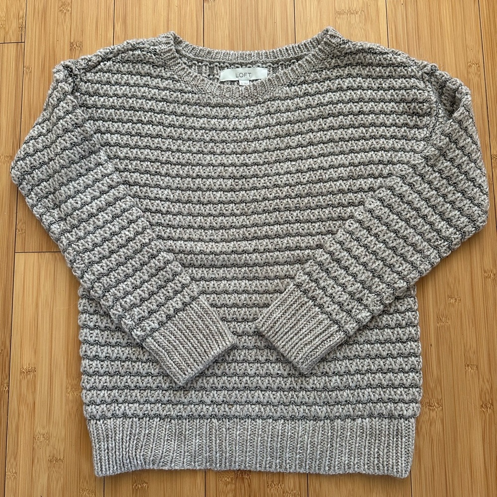 LOFT Oatmeal Striped Women's Wool Alpaca Sweater Size Small